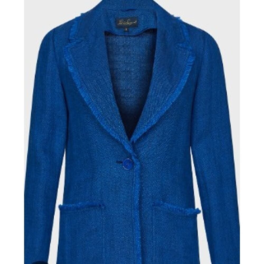 Luisa Spagnoli Blue Frayed Edge Linen Jacket Women's Sz. L
